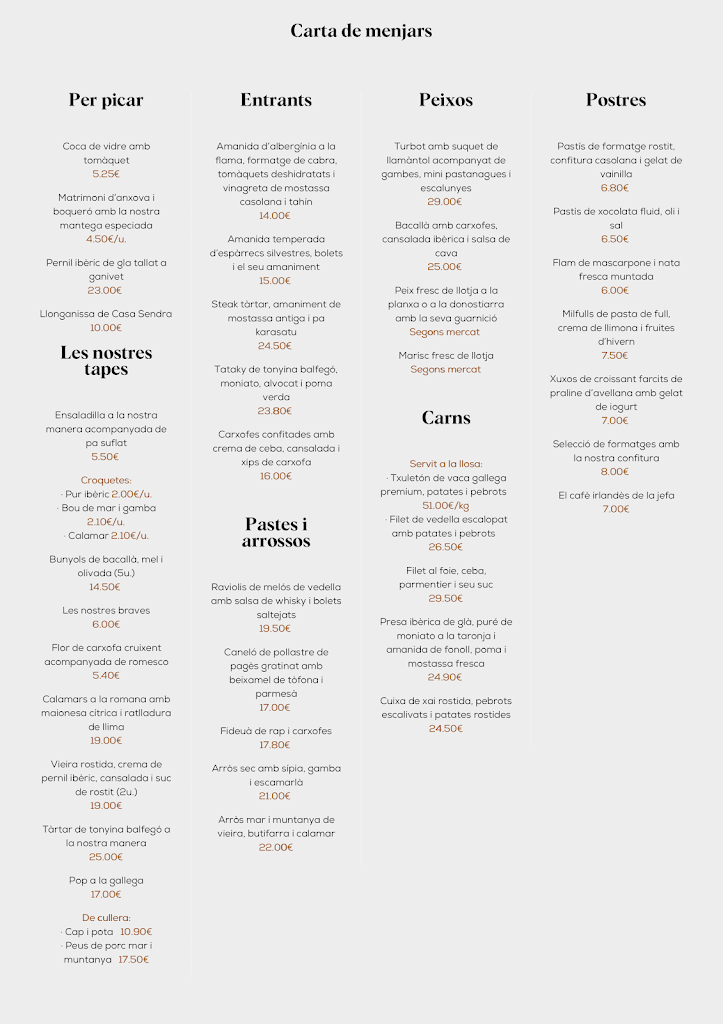 El Bacul Restaurant — Carta