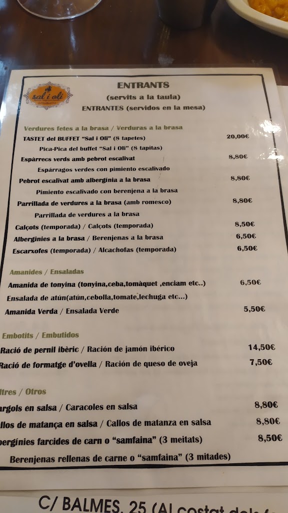 Sal i Oli Braseria — Carta