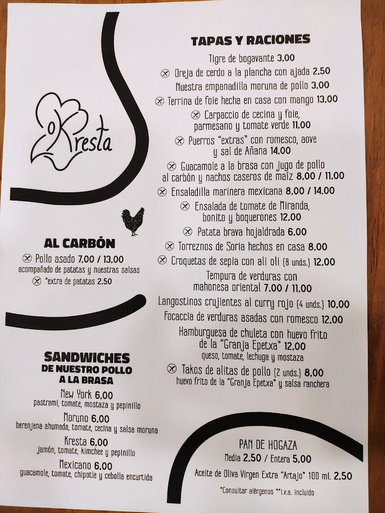 Restaurante Kresta Street Food — Carta