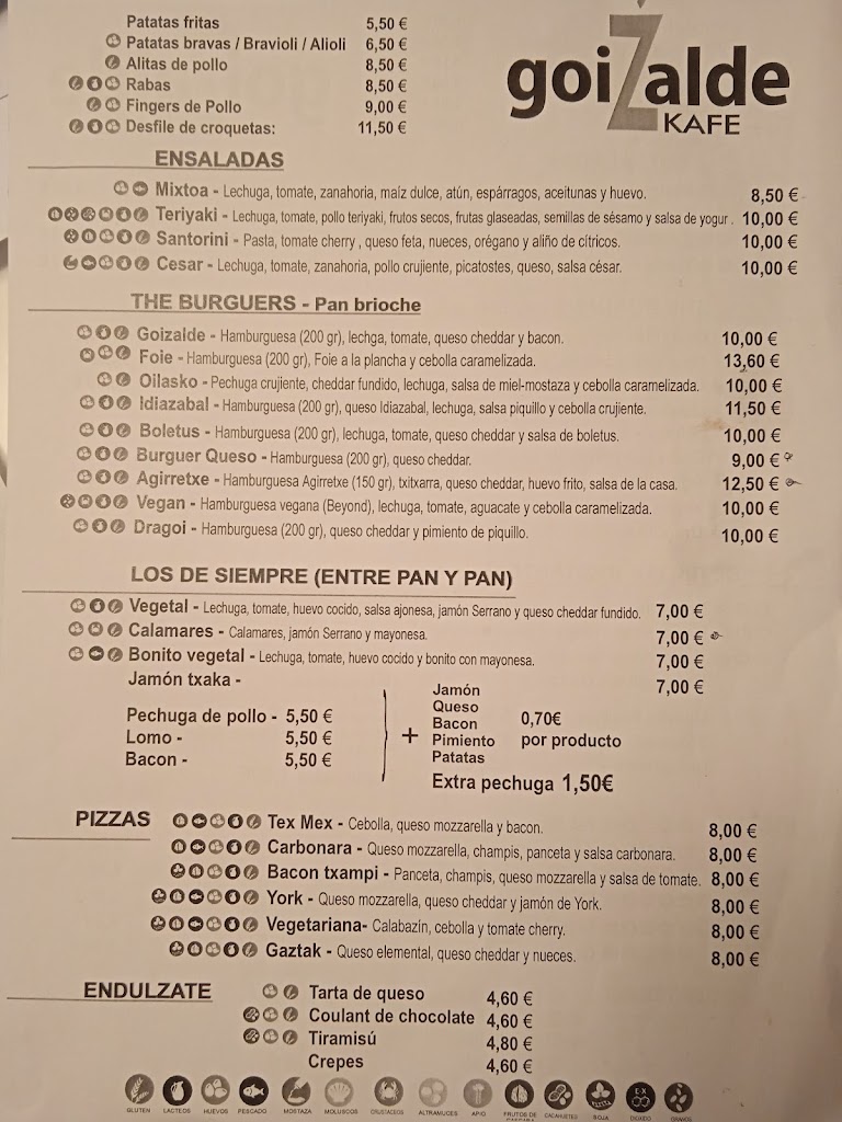 Goizalde Kafe — Carta