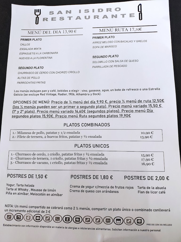 Restaurante San Isidro — Carta