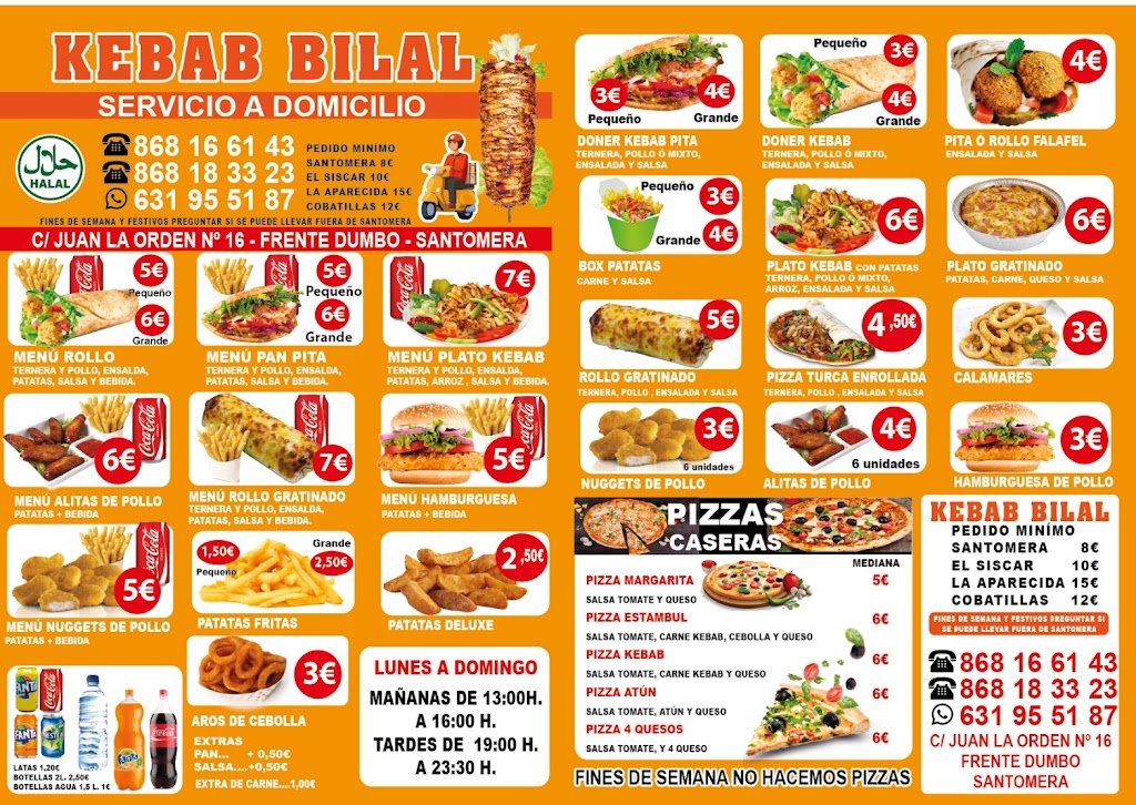 Bilal Pizzeria Y Kebab — Carta
