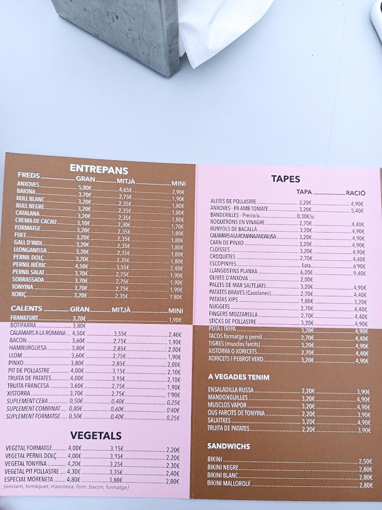 Cafeteria Restaurant La Moreneta — Carta