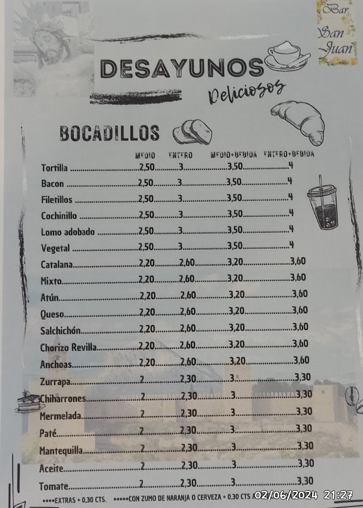 Bar San Juan (An ca la Belen) — Carta