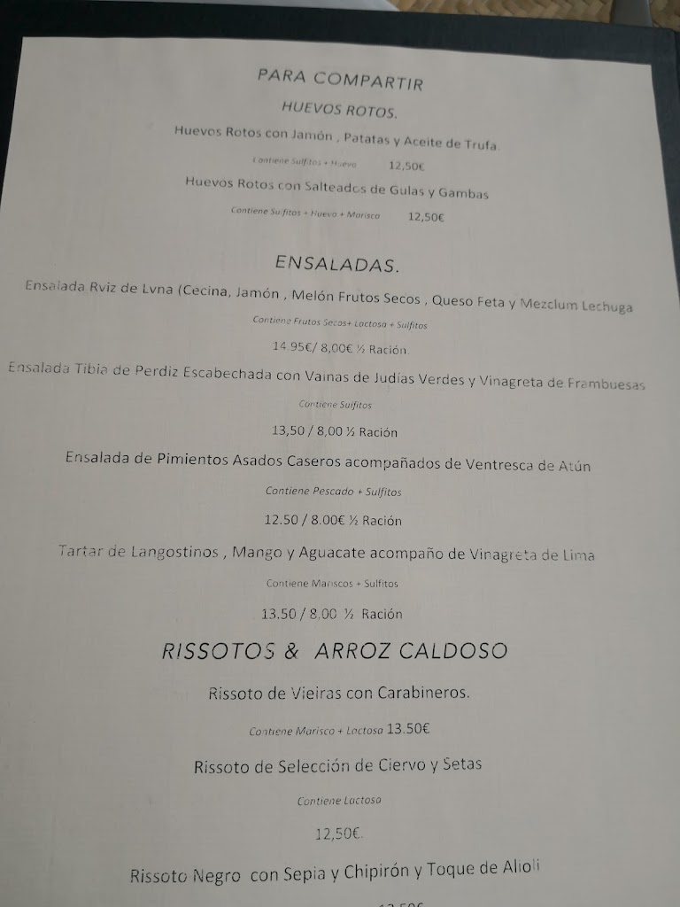 Restaurante Ruiz de Luna (Ahora en Terraza 'Al Bosco') — Carta