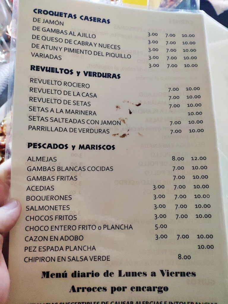 Bar Avenida Pizzeria — Carta