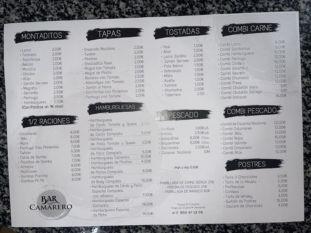 Bar Camarero — Carta