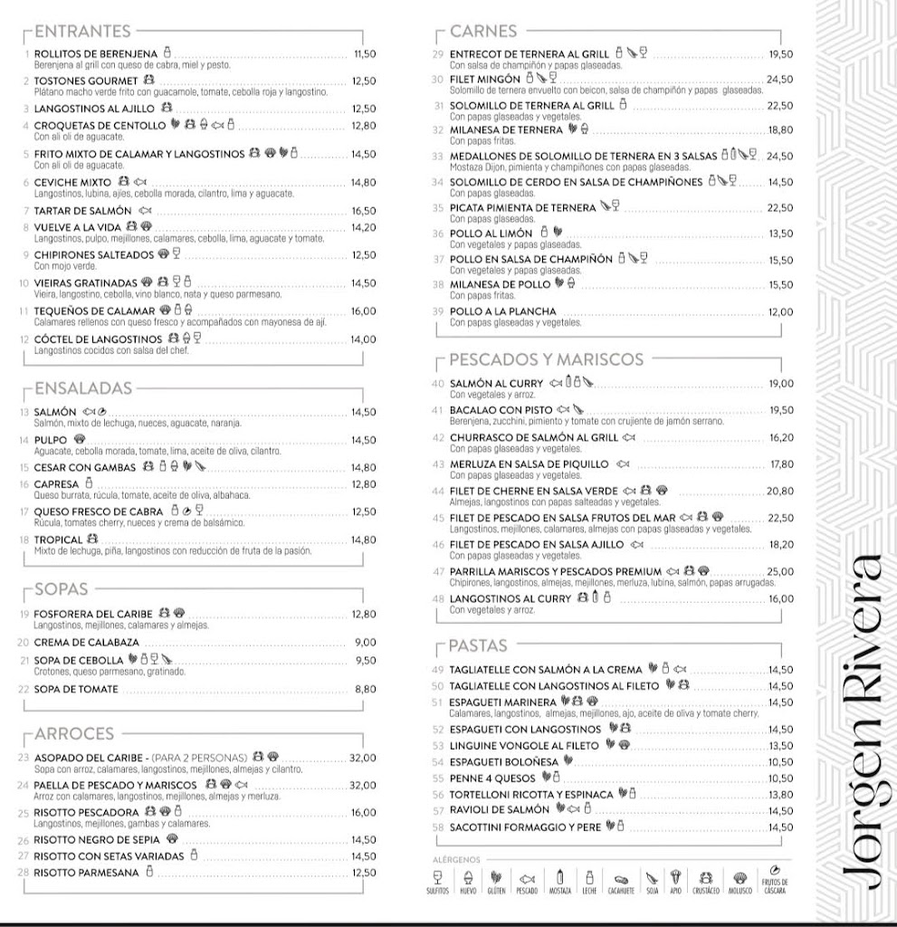 Restaurante Jorgen Rivera — Carta