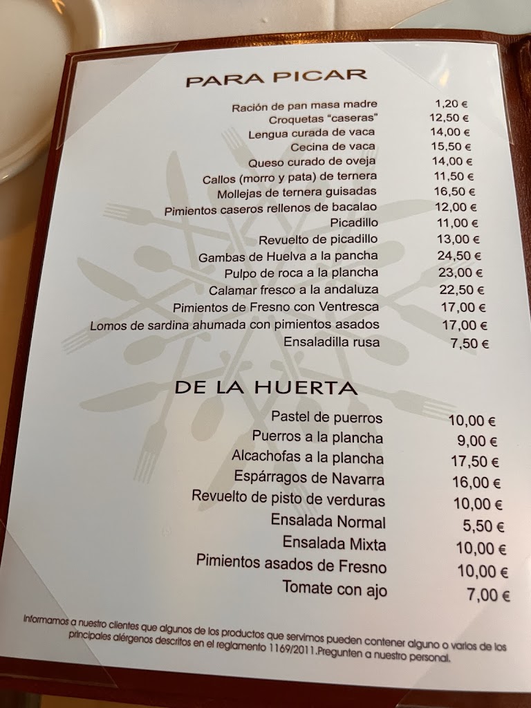 Restaurante Casa Estrella — Carta
