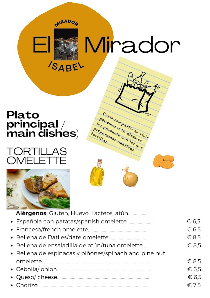 Restaurante El Mirador de Isabel — Carta