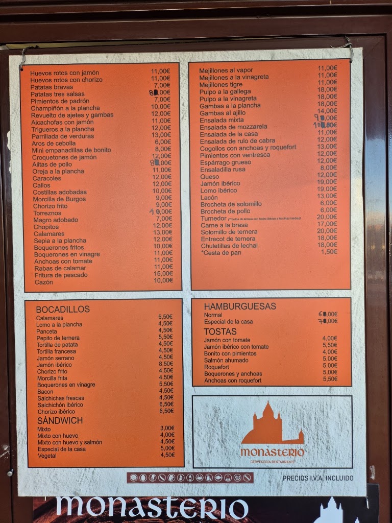 Restaurante El Monasterio — Carta