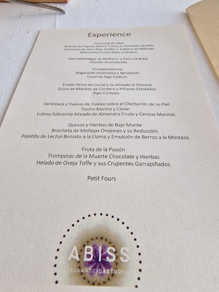 Abiss Restaurante — Carta