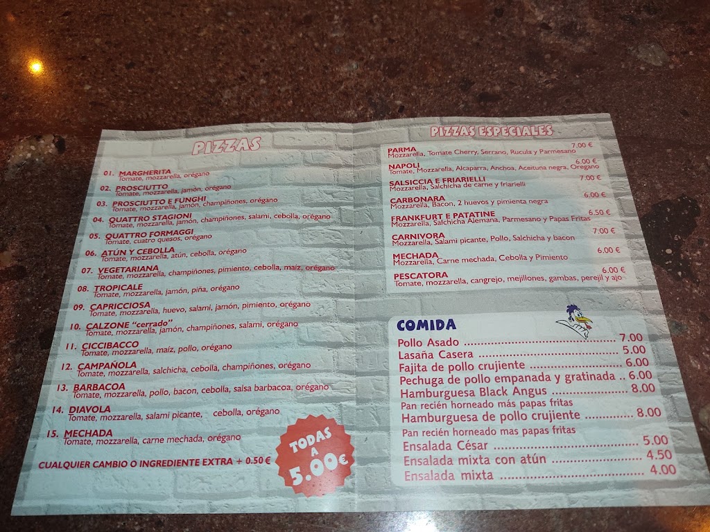 Pizzeria Ciccibacco Adeje — Carta
