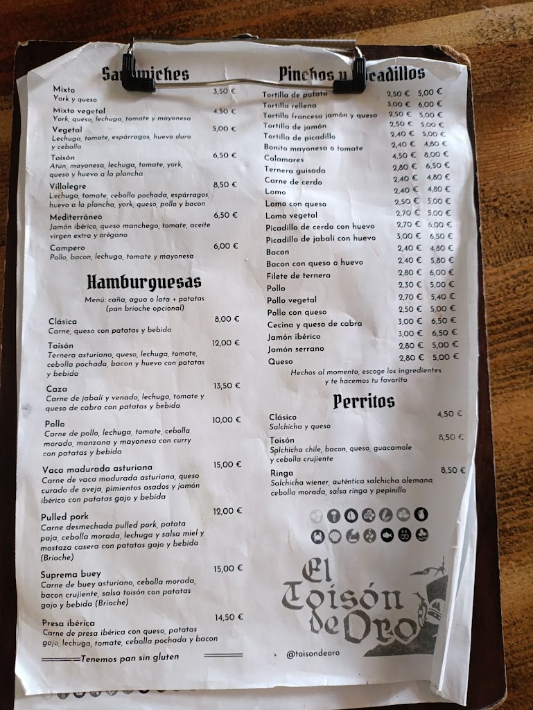 Bar El Toison de Oro — Carta