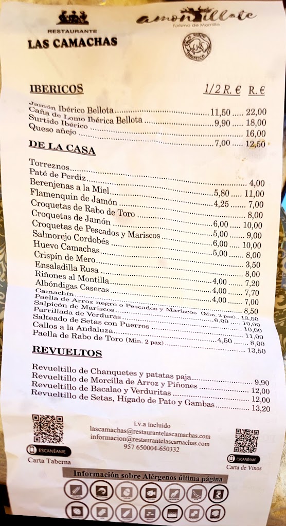 Restaurante Las Camachas — Carta