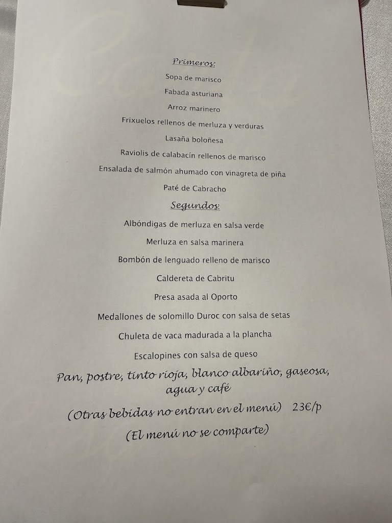 Restaurante Casa Oscar — Carta