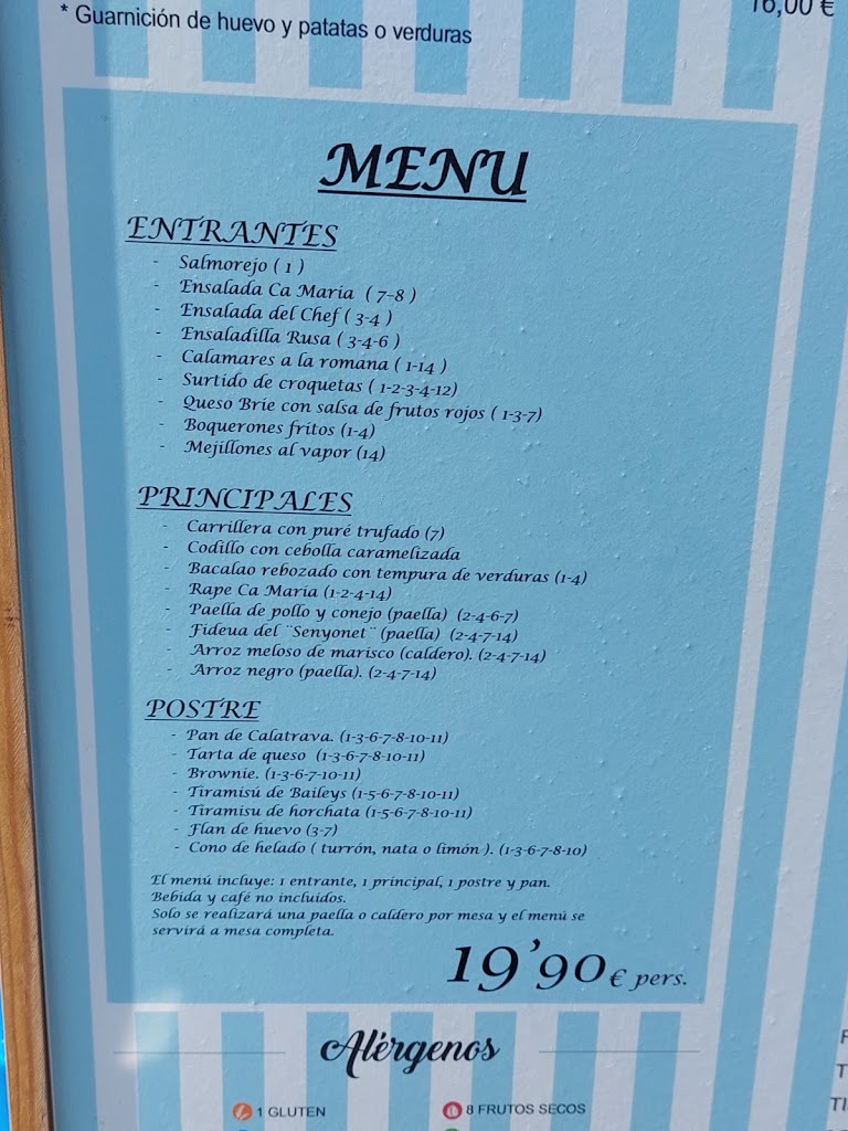 Restaurante CaMaria — Carta