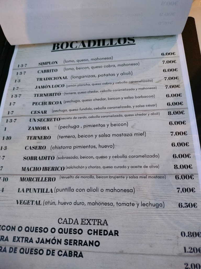 BAR CAFETERIA LAS MORENAS. — Carta