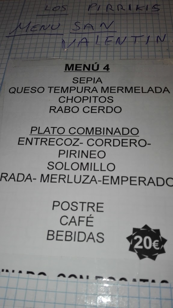 Bar Los Pirrikis — Carta