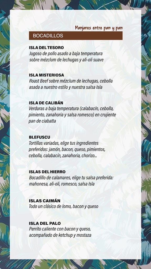 La Isla Cafe Bar — Carta