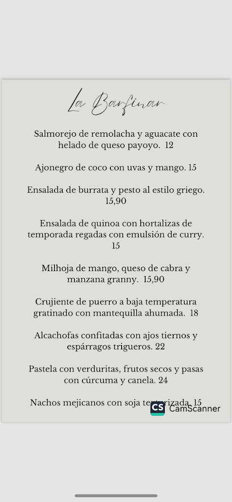 La BarFina Ronda — Carta
