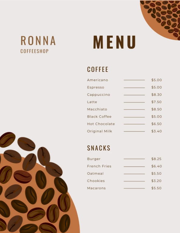 Cafe Aurora — Carta