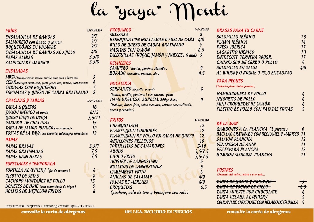 Meson La Yaya Monti — Carta