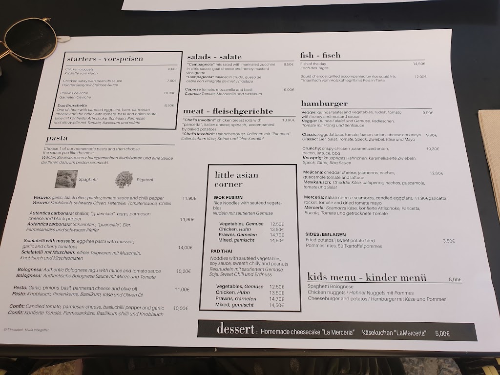 La Merceria Restaurante — Carta