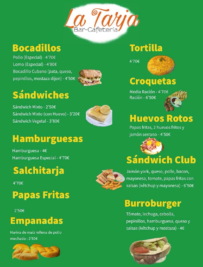 Cafeteria La Tarja — Carta
