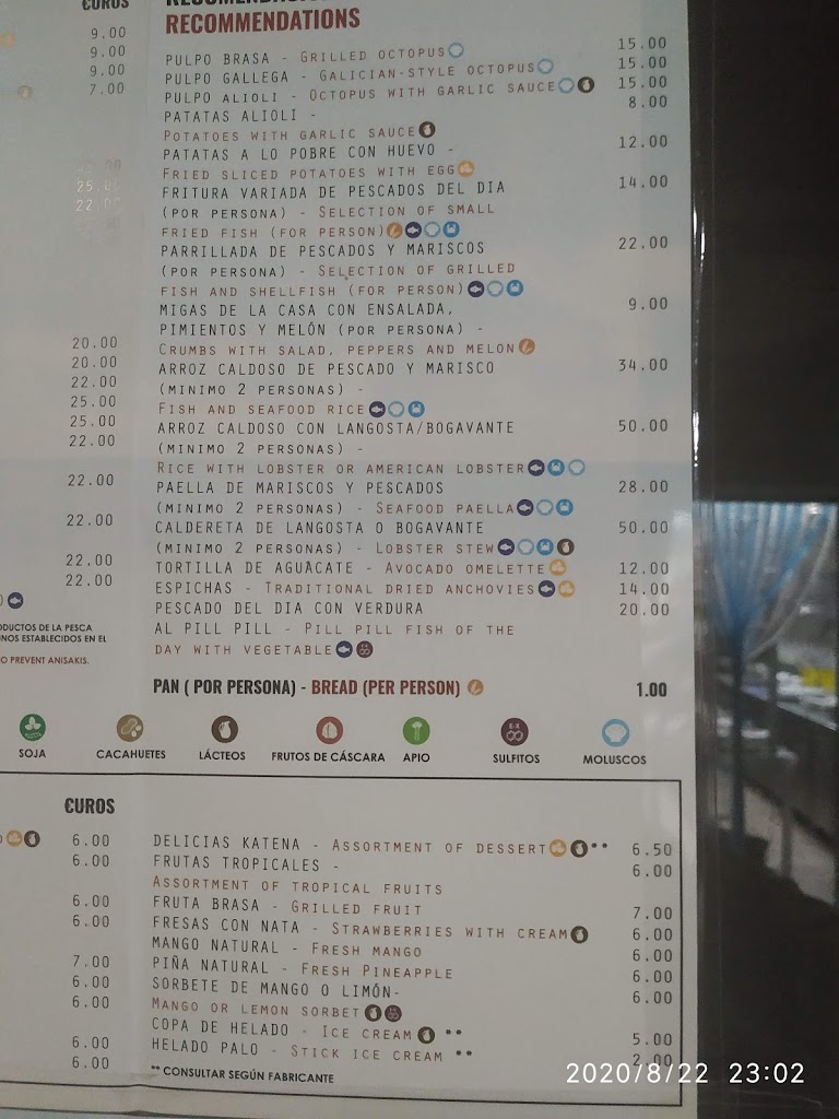 Restaurante Katena — Carta