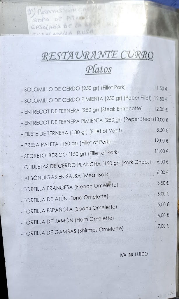 Restaurante Curro — Carta
