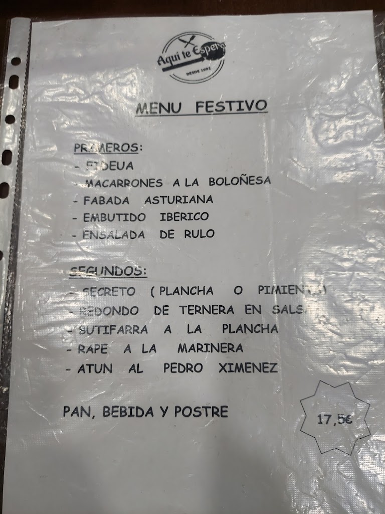 Restaurante Aqui Te Espero — Carta