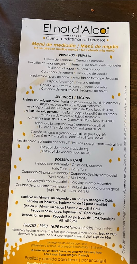 El Noi d'Alcoi Sitges — Carta