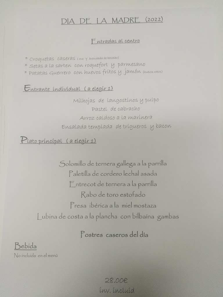 Guerrero Restaurante — Carta