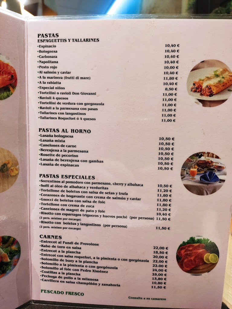 Restaurante Pizzeria Don Giovanni — Carta