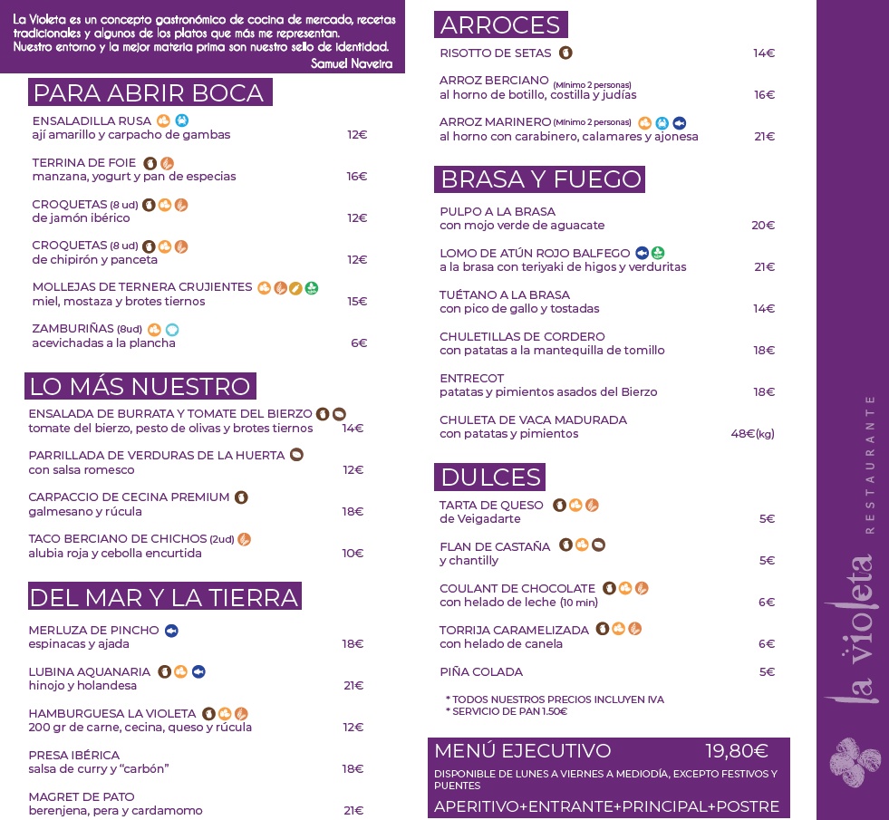 Restaurante La Violeta — Carta