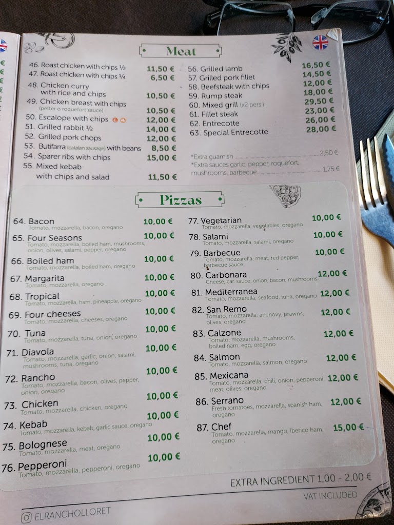 El Rancho Braseria Pizzeria — Carta
