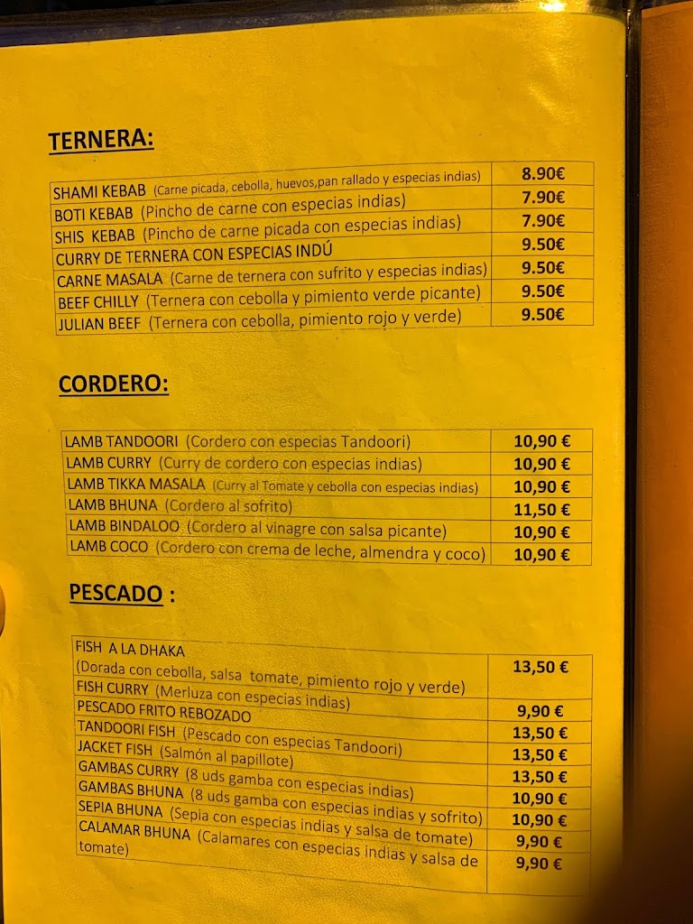 The Spice (comida indu) — Carta
