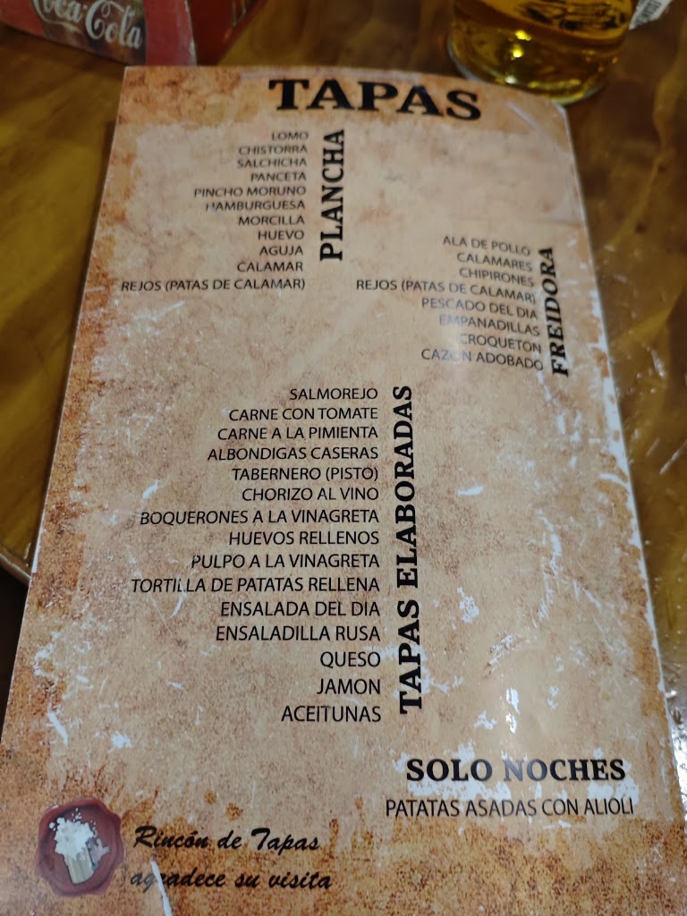 Rincon de Tapas — Carta