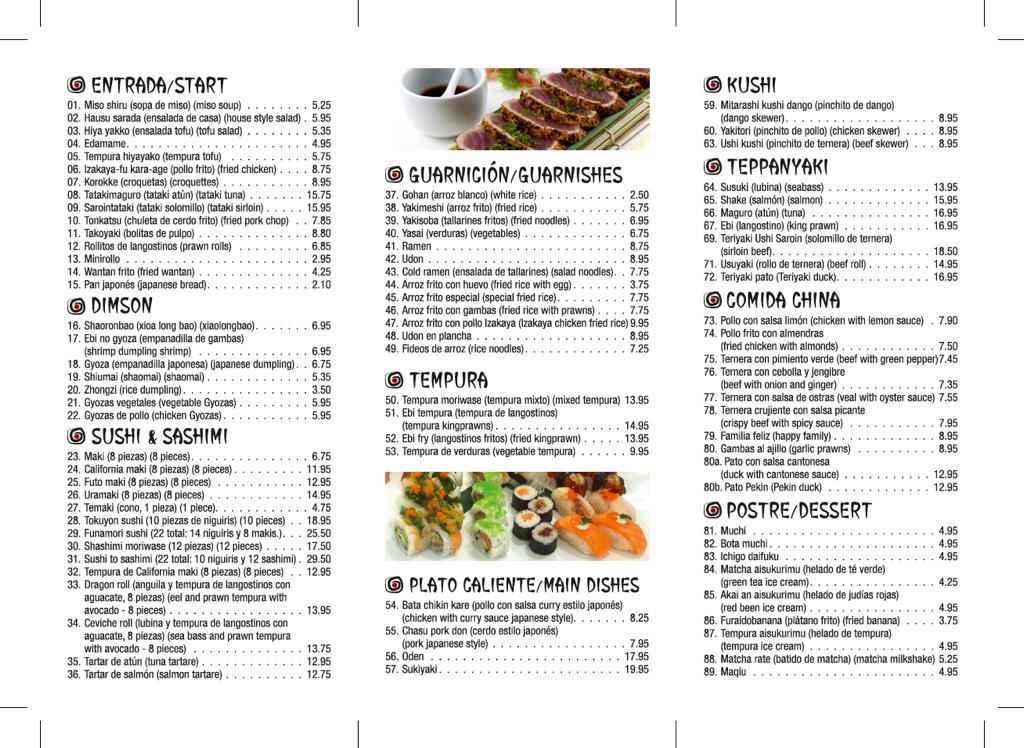 Oishi Restaurante Japones — Carta