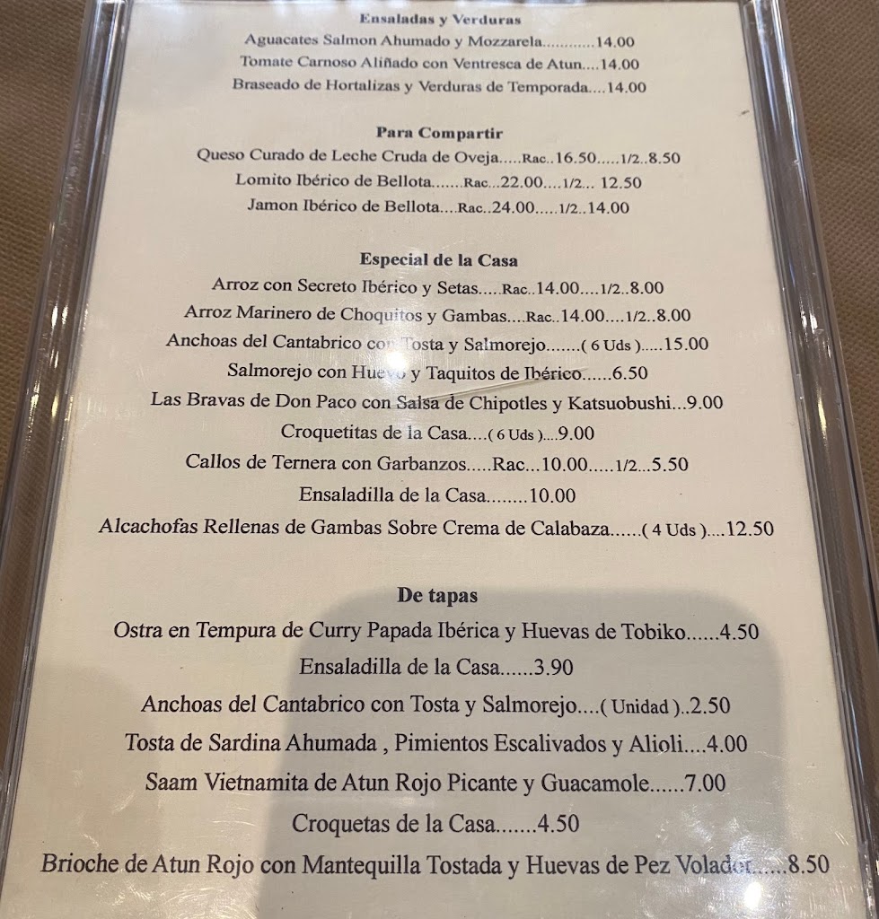 Restaurante Meson Don Paco — Carta
