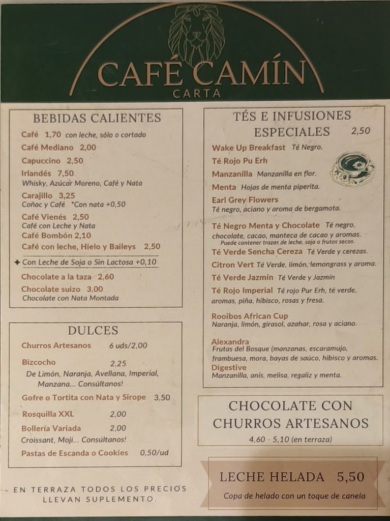 Cafe Camin — Carta