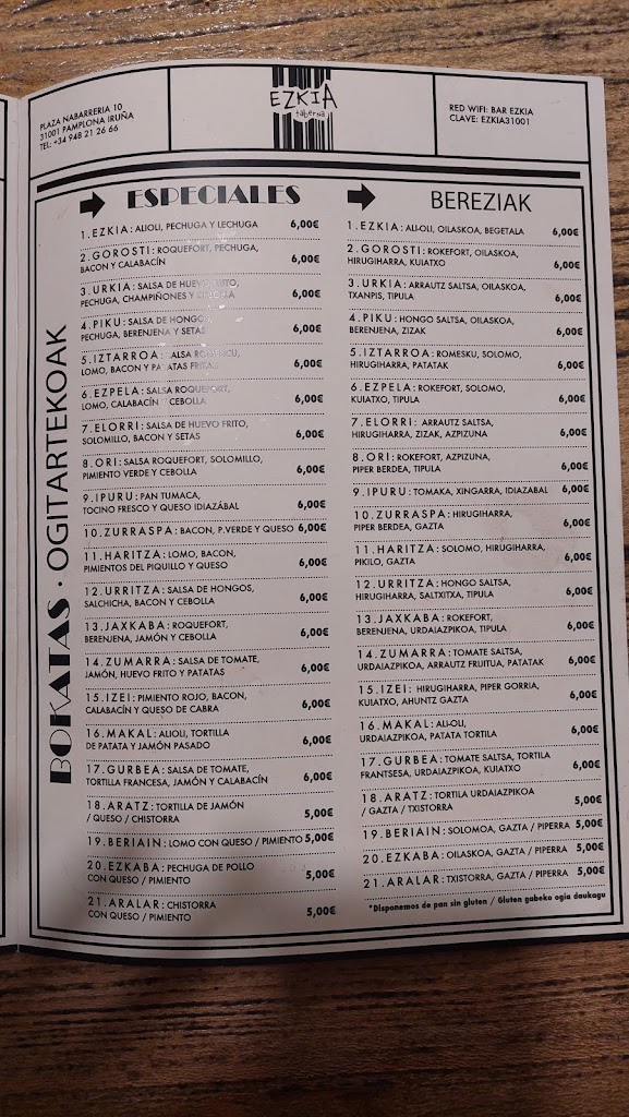 Bar Ezkia — Carta