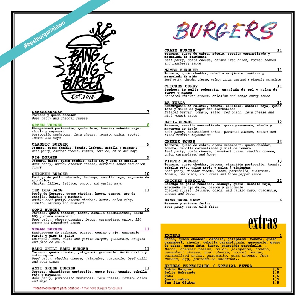 Bang Bang Burger Javea — Carta