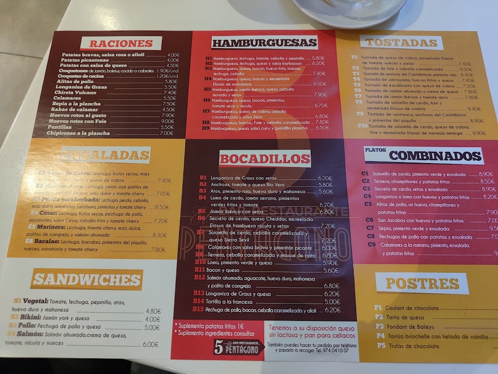 Cafe Bar El Pentagono — Carta