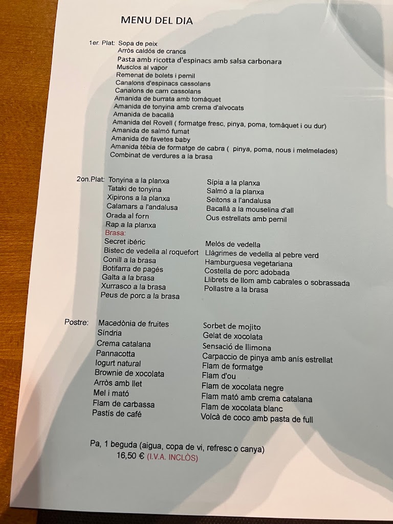 Restaurante El Rovell de l'Ou — Carta