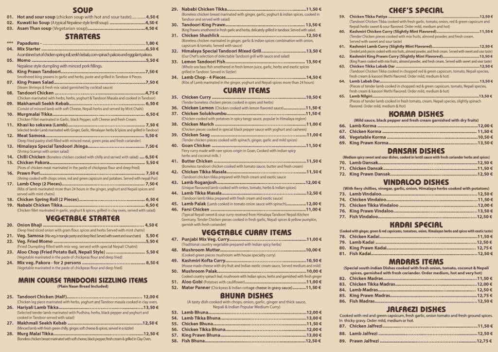 himalaya tandoori — Carta