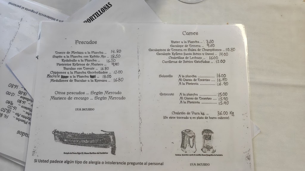 Restaurante Las Portillonas — Carta