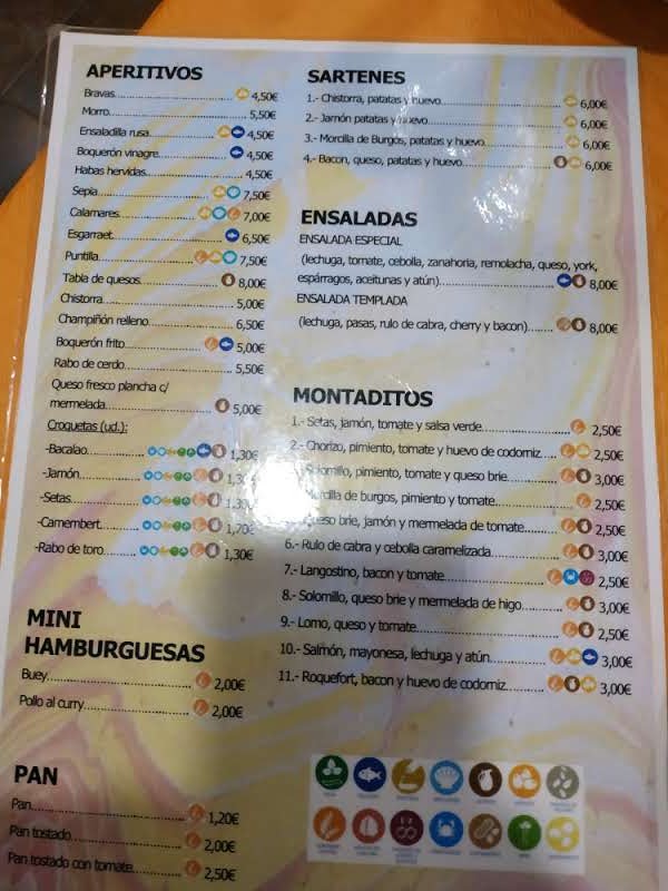 Bar El Canteret — Carta
