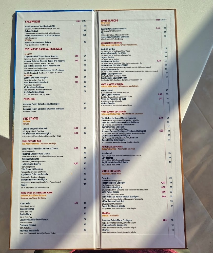 Restaurante S'Illa Des Bosc — Carta